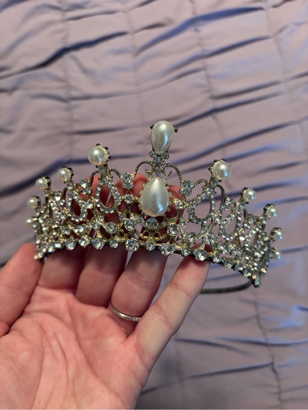 Faux Pearl and Crystal Tiara - Silver